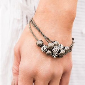 Antiqued Silver + Rhinestone Bead Bracelet NWT- Clasp Closure - Industrial Style